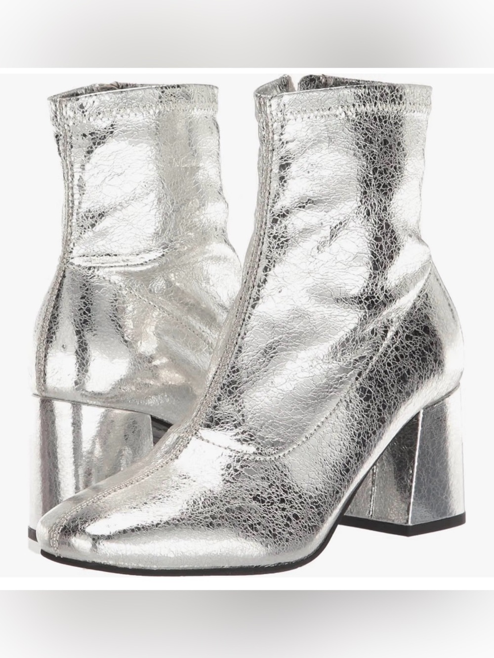 NEW BC Footwear Metallic Silver Block Heel Ankle Bootie Sz US6/UK37 BRAND NEW
